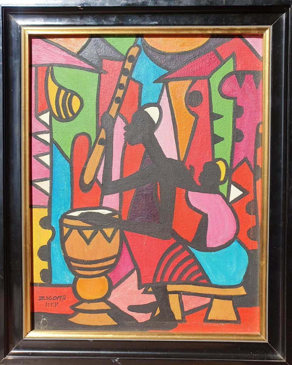 Jacques Zigoma (1936-1987) Ecole De Poto-Poto Brazzaville Congo Tableau Africain-photo-2
