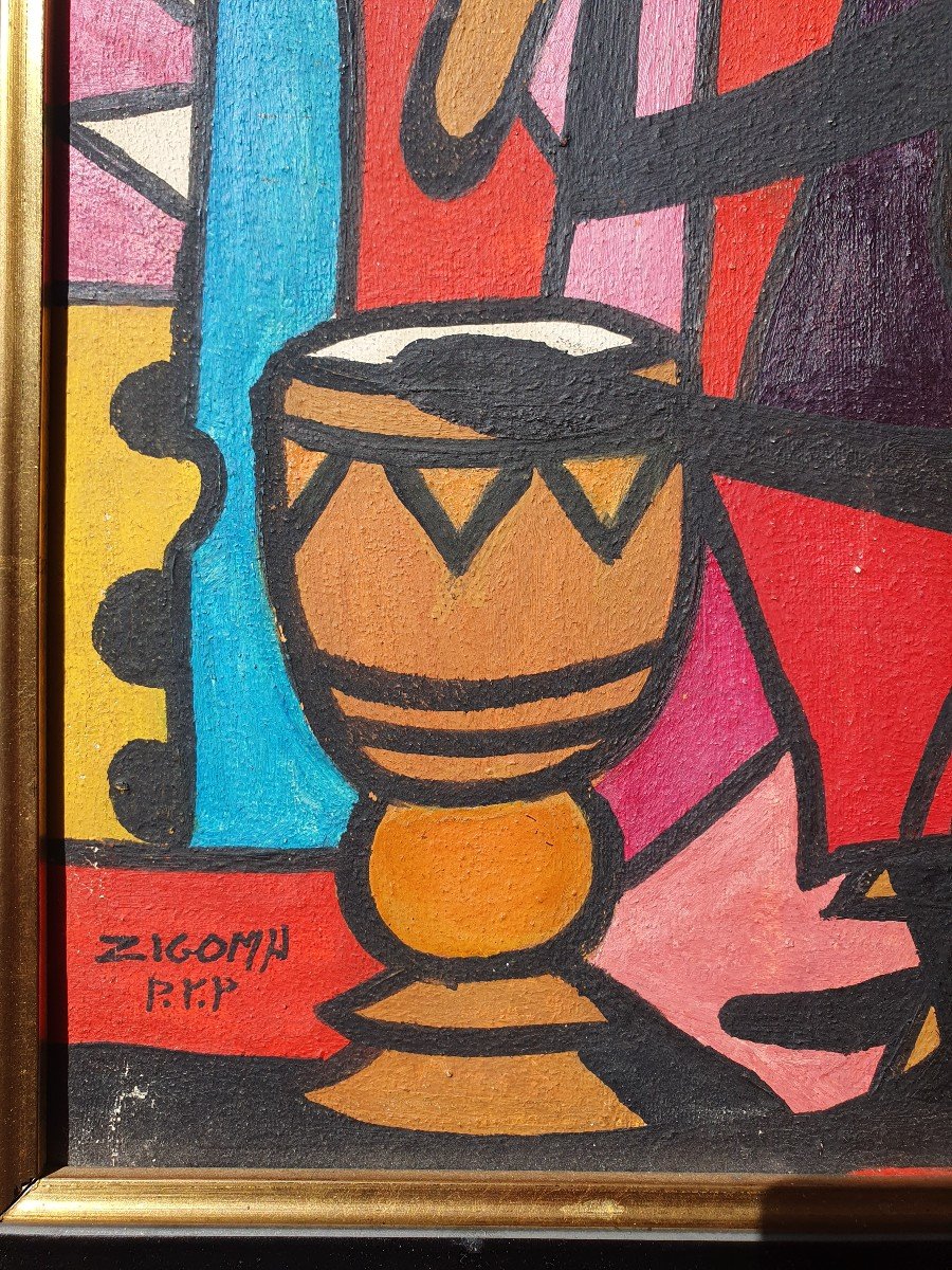 Jacques Zigoma (1936-1987) Ecole De Poto-Poto Brazzaville Congo Tableau Africain-photo-1