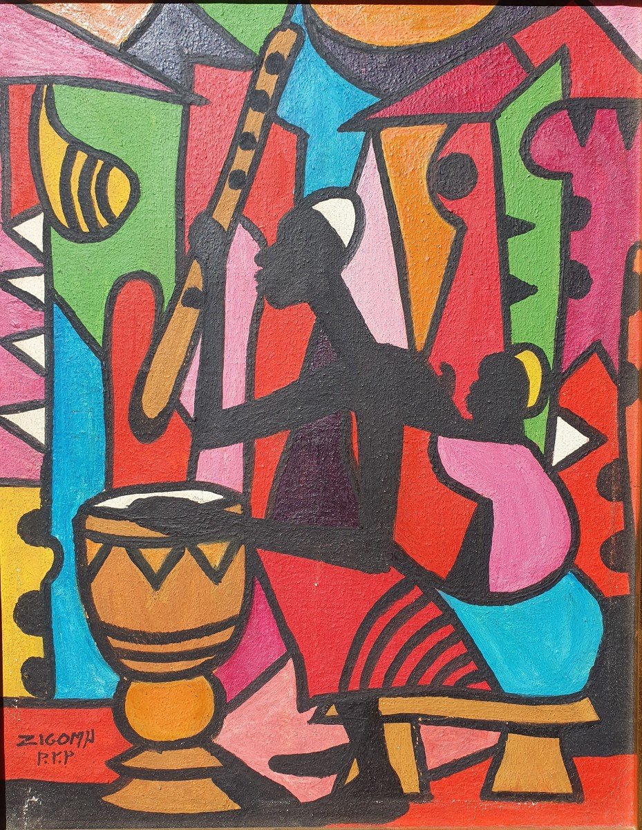 Jacques Zigoma (1936-1987) Ecole De Poto-Poto Brazzaville Congo Tableau Africain