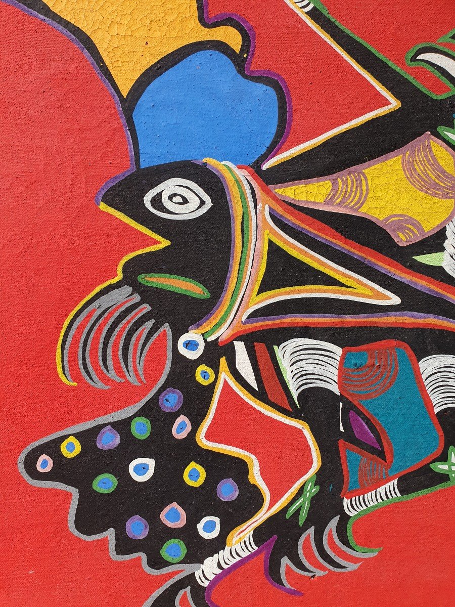 Marcel Gotène (1939-2013) Ecole De Poto-Poto Brazzaville Congo Tableau Africain -photo-4