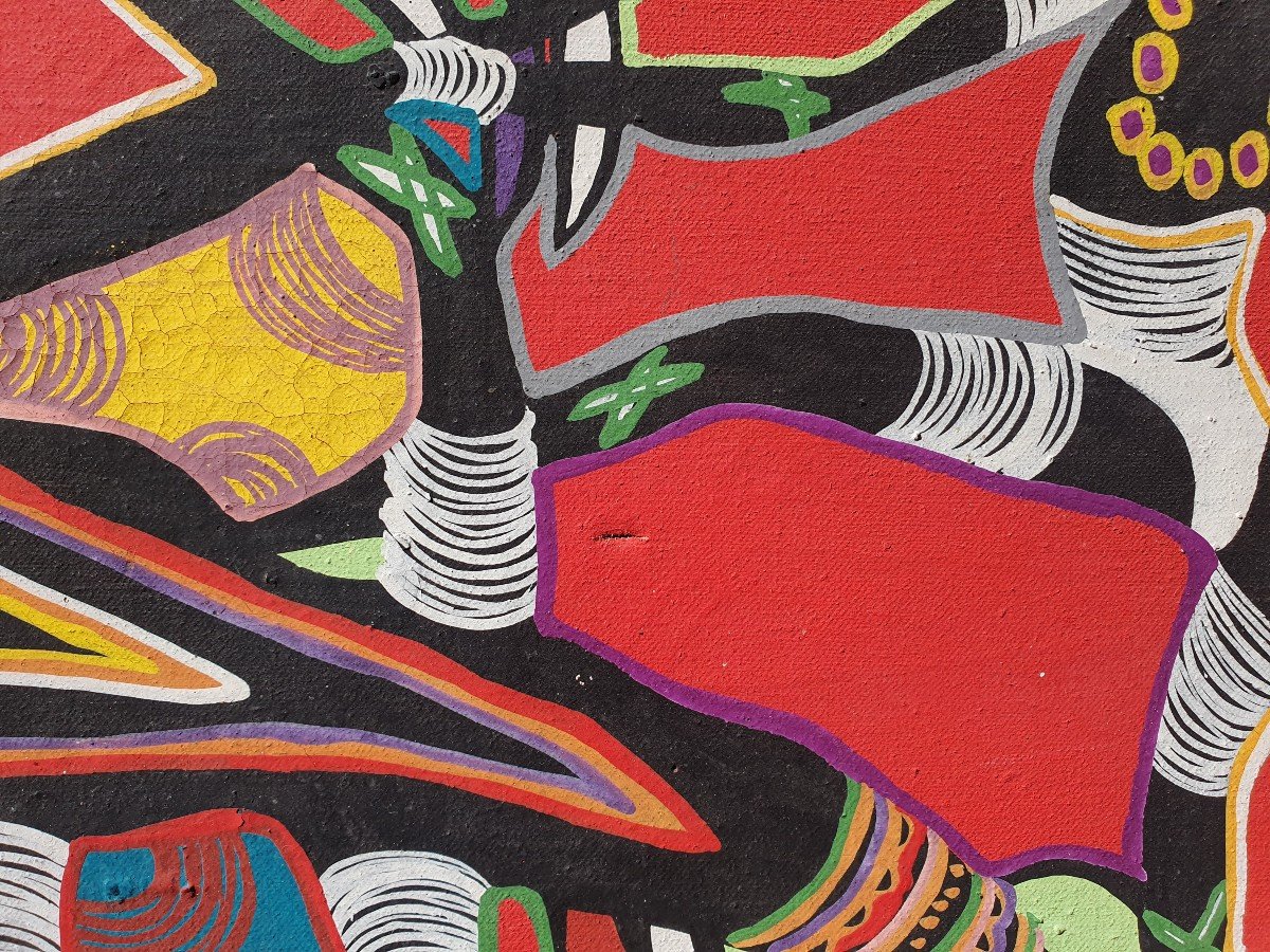 Marcel Gotène (1939-2013) Ecole De Poto-Poto Brazzaville Congo Tableau Africain -photo-2
