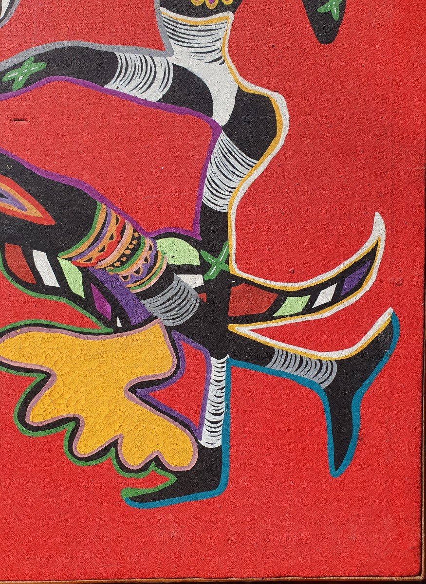 Marcel Gotène (1939-2013) Ecole De Poto-Poto Brazzaville Congo Tableau Africain -photo-3
