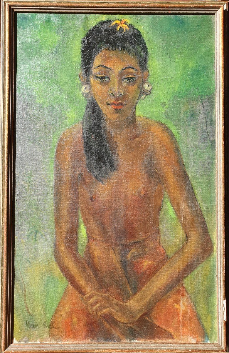 Han Snel (1925-1998) Portrait d’une Balinaise Indonésie Bali Ubud Fauvisme Expressionnisme-photo-4