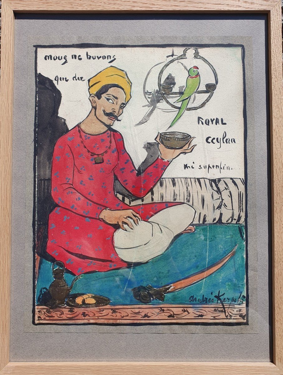 Andrée Karpelès (1885-1956) Tableau Inde Projet Publicité Thé Royal Ceylan Art Deco -photo-3