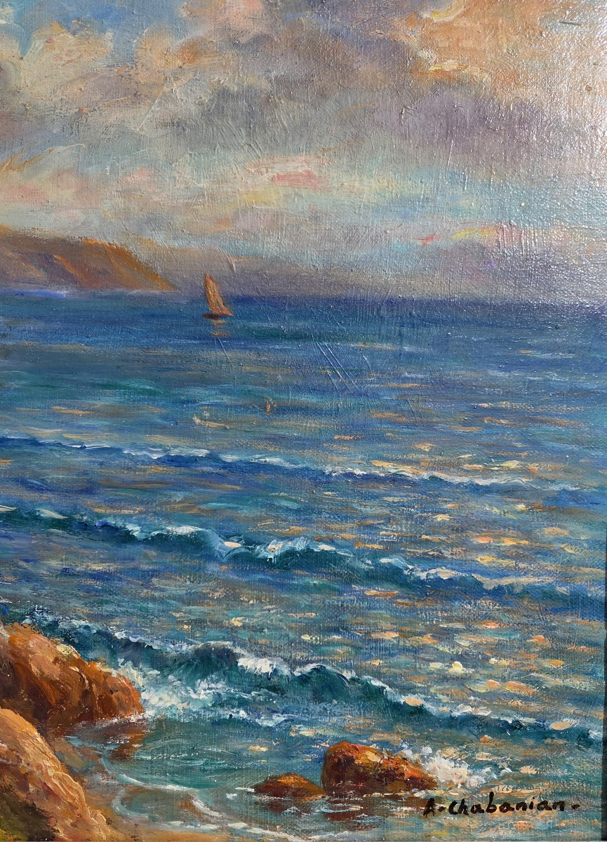 Arsène Chabanian (1864-1949) Tableau Marine, Méditerranée Arménie Shabanyan-photo-3
