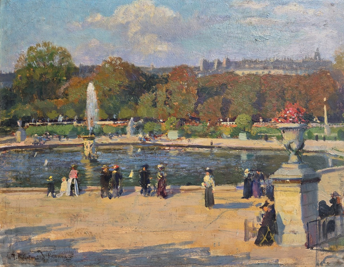 Jules Raymond Koenig (1872 - 1966) Jardin du Luxembourg Paris Tableau Impressionniste 1900
