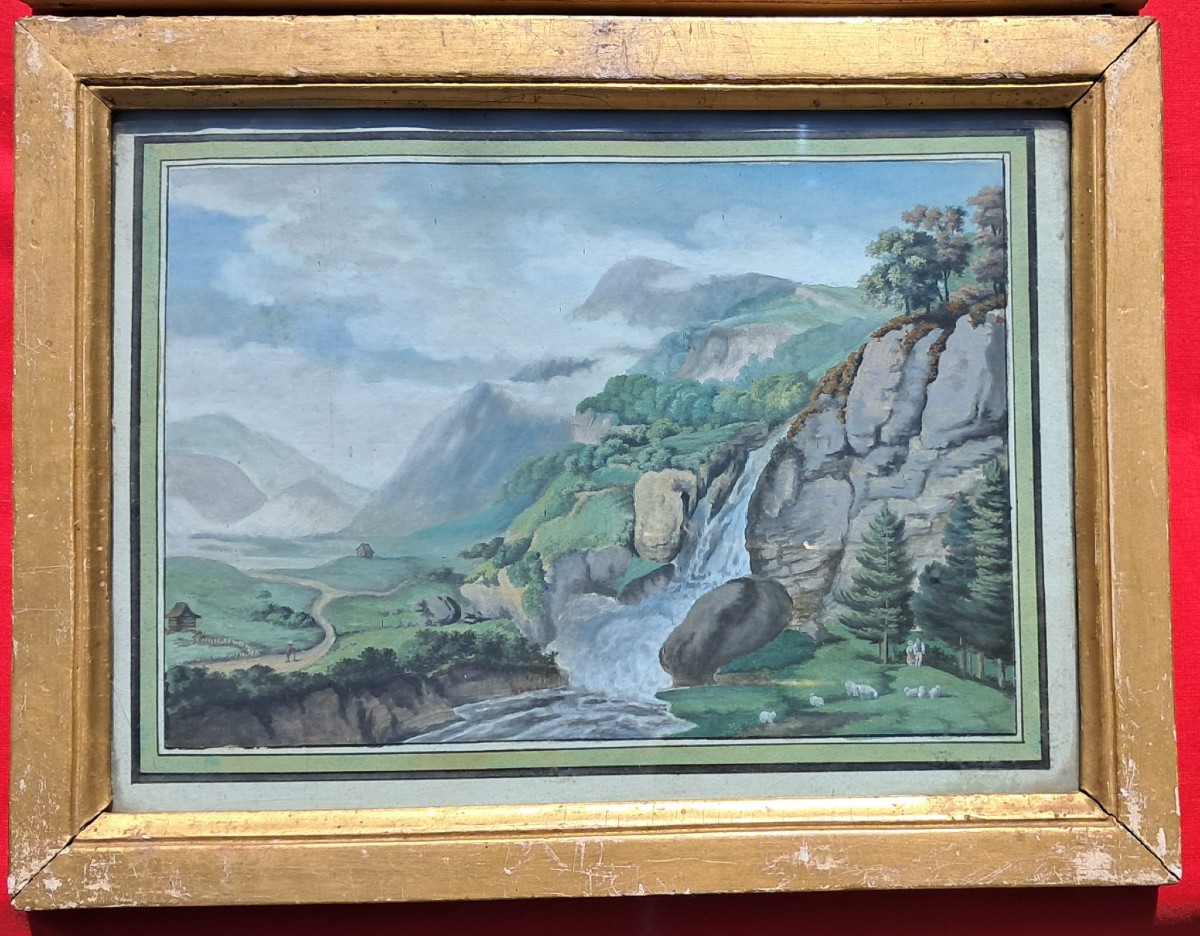 Deux gouaches Paysage  fin XVIIIe -photo-2