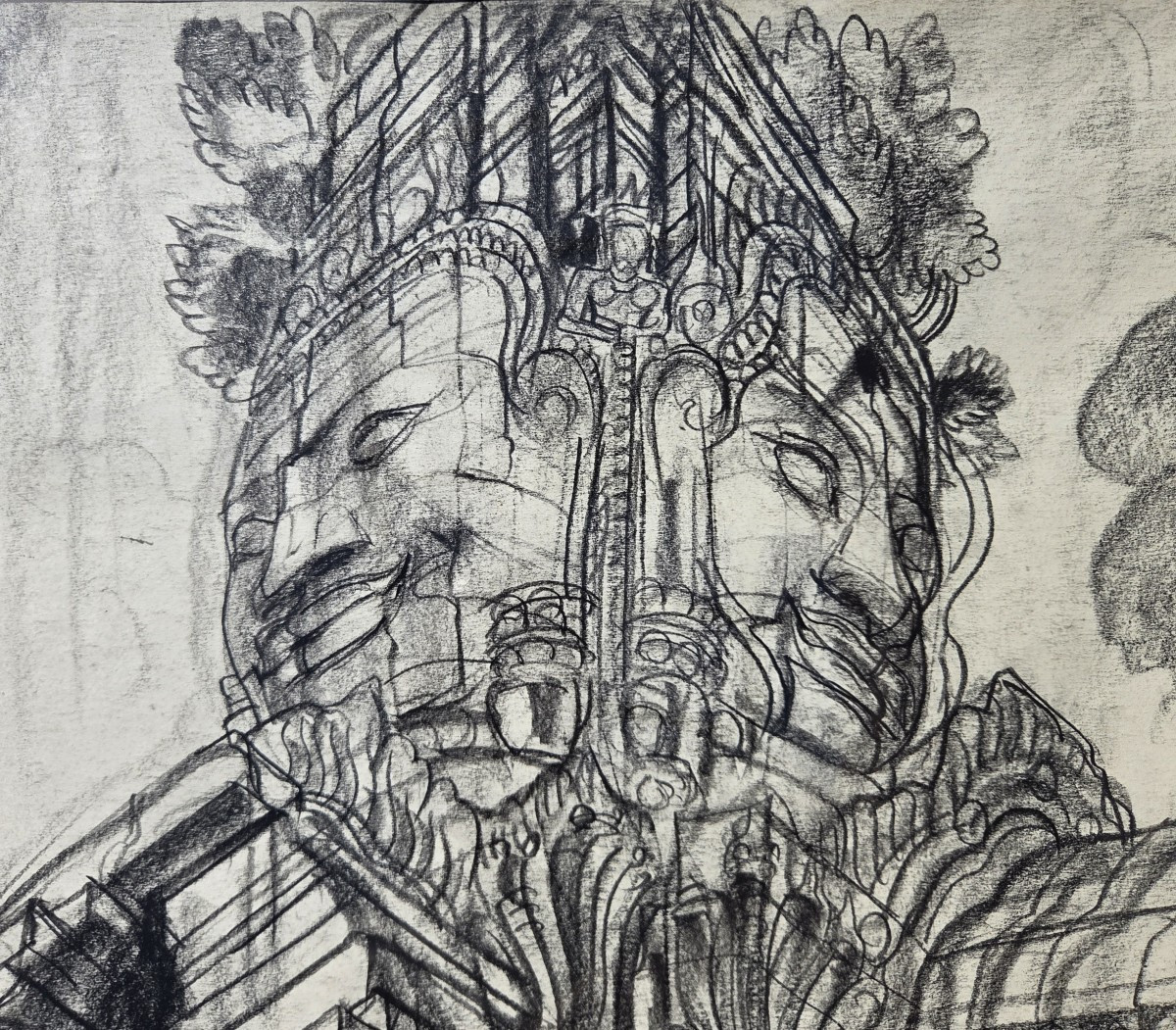 André Maire (1898-1984) Temple Of Angkor Thom Cambodia Charcoal Bayon Garuda Painter Traveler-photo-3