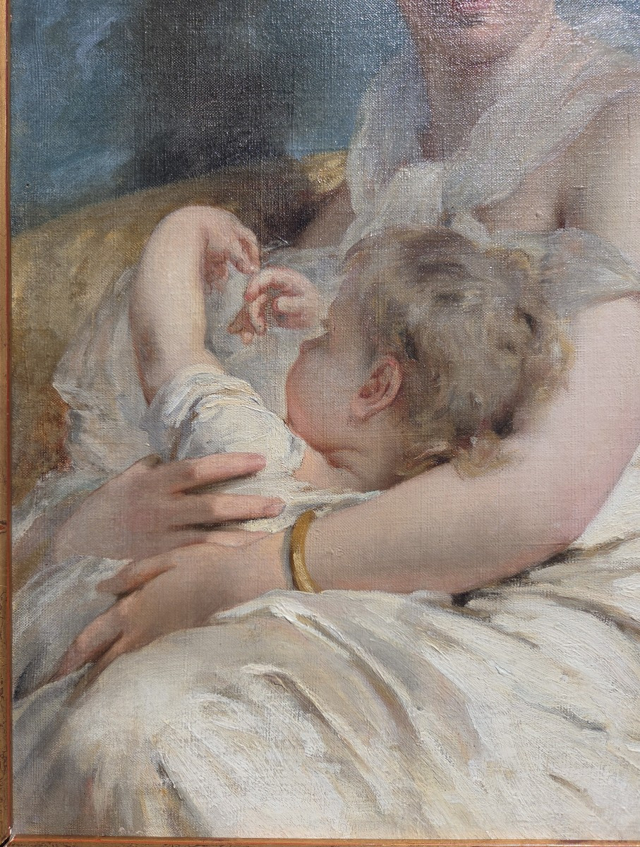 Charles Joshua Chaplin (1825-1891) (attributed To) Mother And Her Child 19th Century-photo-1