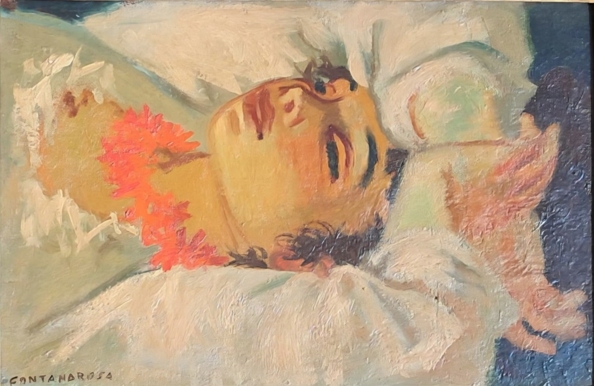 Lucien Fontanarosa (1912-1975) Portrait Of A Woman With A Coral Necklace 20th Century-photo-2