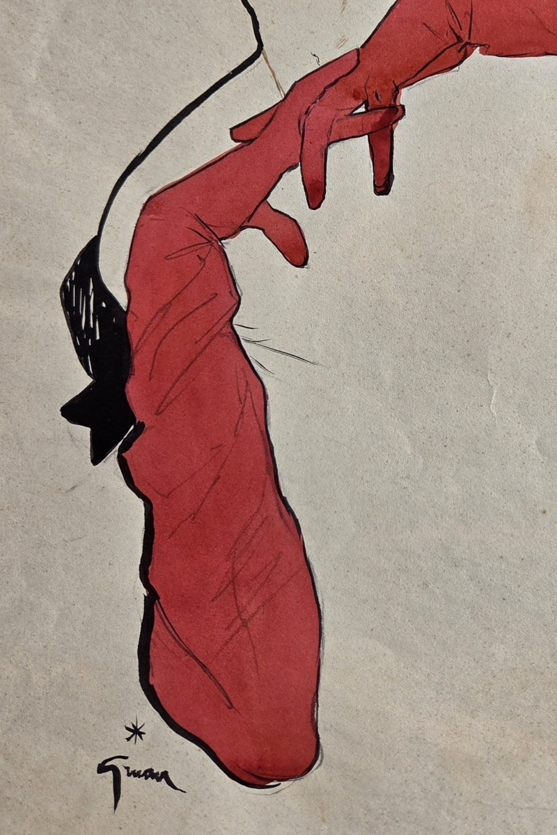 René Gruau (1909–2004) Élégante aux gants rouges Dessin de mode Publicité Dior-photo-3