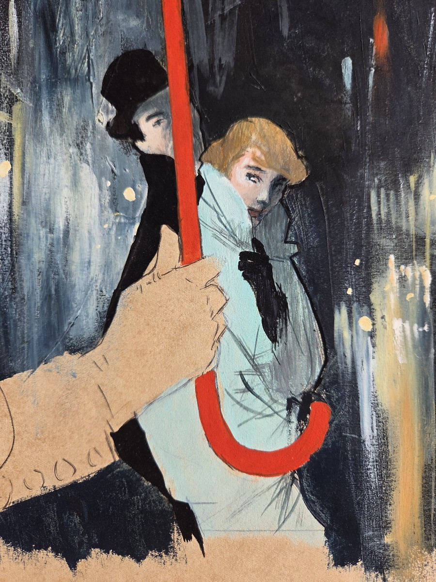 René Gruau (1909–2004) Night Scene With Red Umbrella Fashion Drawing Dior Advertisement-photo-3