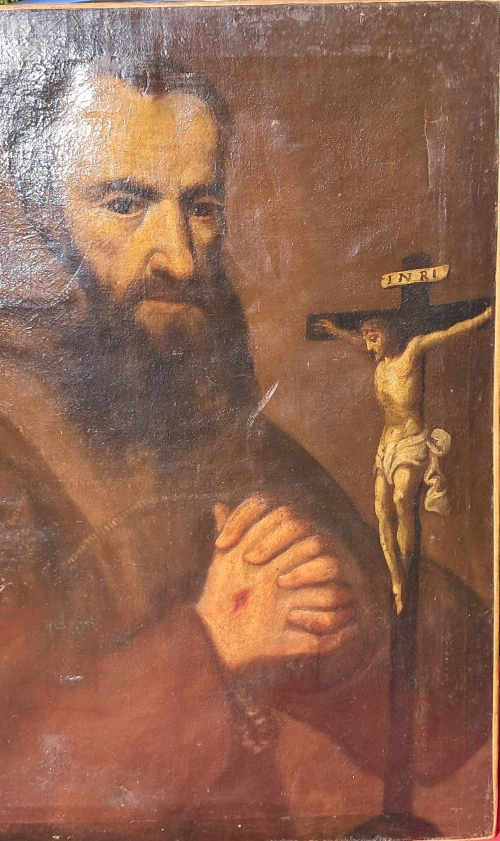 Portrait XVIIe de Saint François d'Assise en prière -photo-4