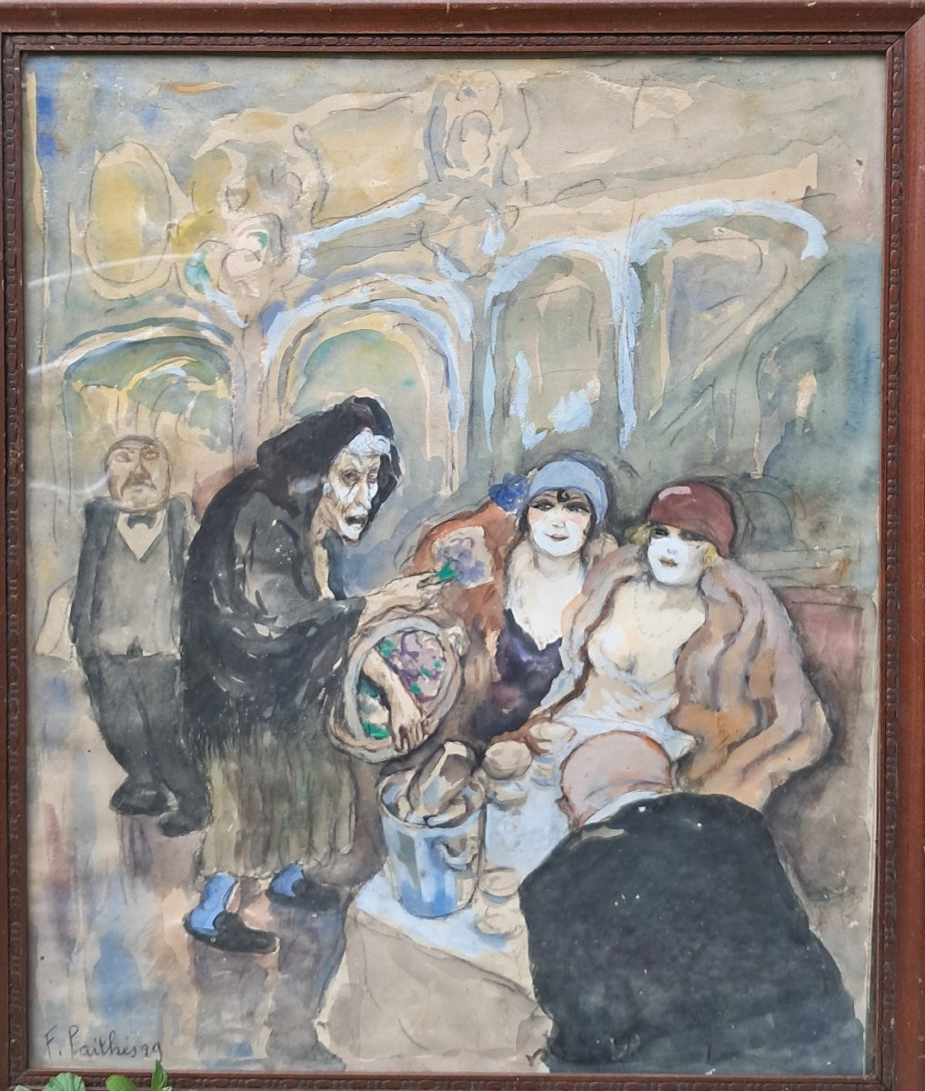 Fred PAILHES art déco gouache le Havre bar prostituée Normandie-photo-2