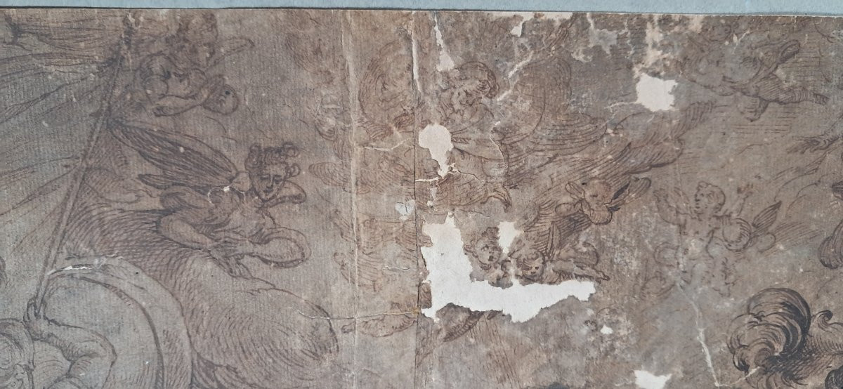Grande encre dessin XVIe 16e  Antonio TEMPESTA BAROQUE ITALIE Chevaux Florence guerre -photo-2