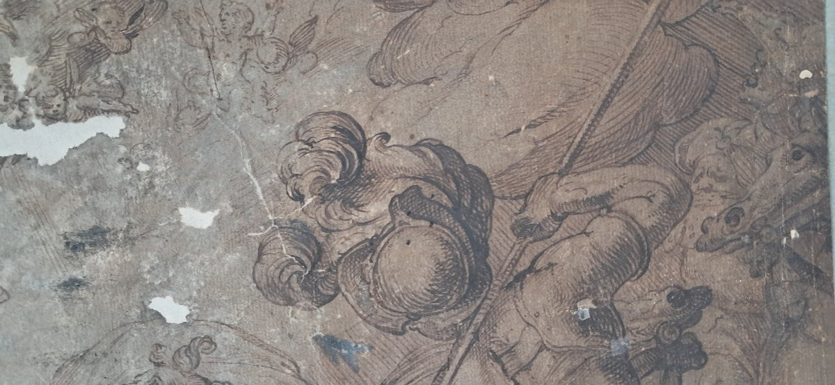 Grande encre dessin XVIe 16e  Antonio TEMPESTA BAROQUE ITALIE Chevaux Florence guerre -photo-3