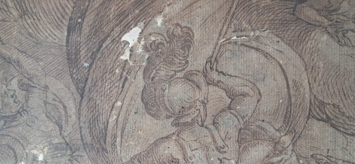 Grande encre dessin XVIe 16e  Antonio TEMPESTA BAROQUE ITALIE Chevaux Florence guerre -photo-5
