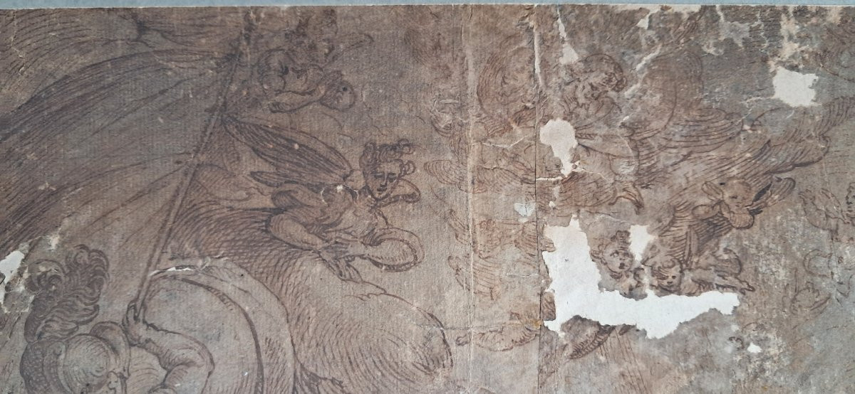 Grande encre dessin XVIe 16e  Antonio TEMPESTA BAROQUE ITALIE Chevaux Florence guerre -photo-7