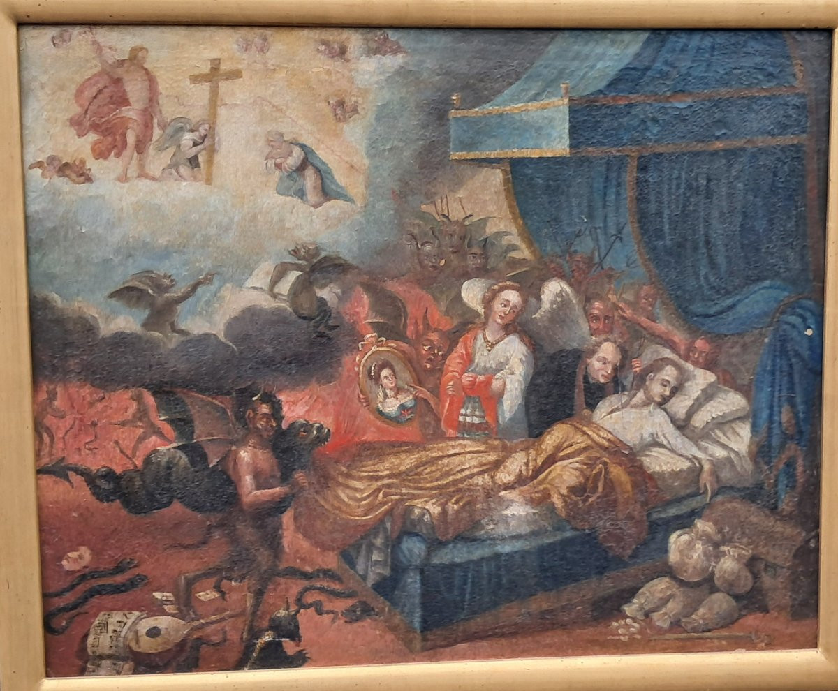 VANITÉ démons anges religieux XVIIe 17e colonial diable tentation Bosch Christ mort -photo-1
