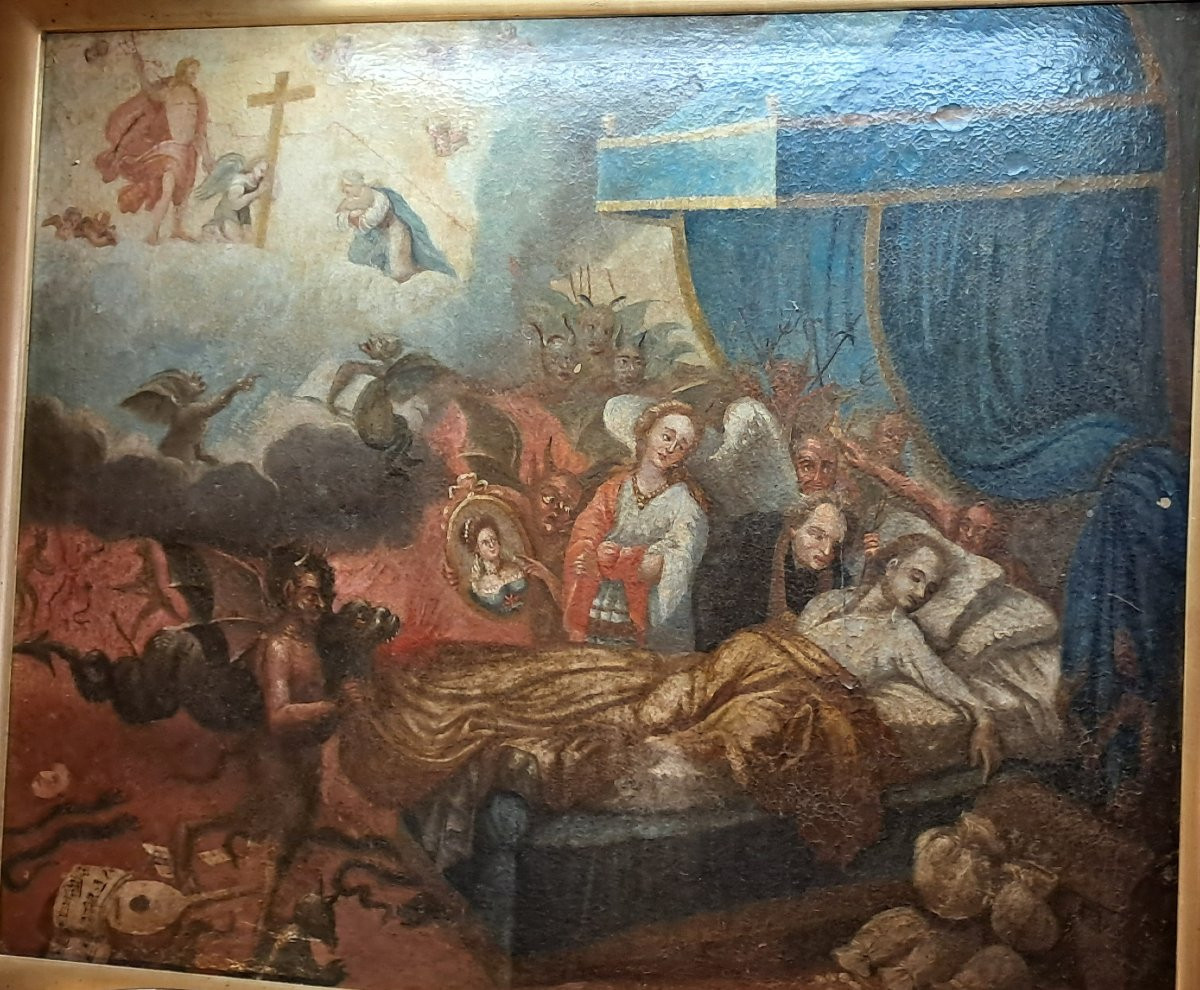 VANITÉ démons anges religieux XVIIe 17e colonial diable tentation Bosch Christ mort -photo-2