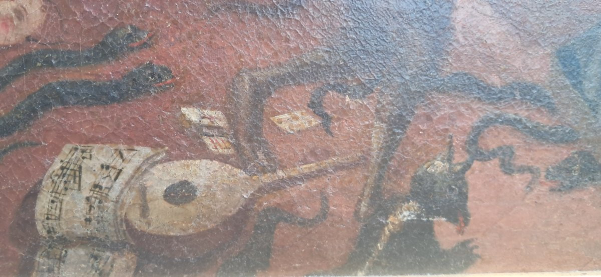 VANITÉ démons anges religieux XVIIe 17e colonial diable tentation Bosch Christ mort -photo-4