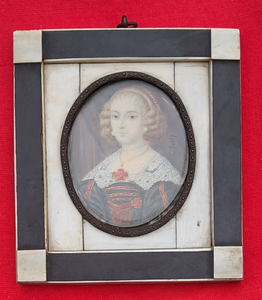 Miniature portrait louisXIII Louis XIV reine marquise comtesse noble noblesse gouache XVIIIe 19-photo-2