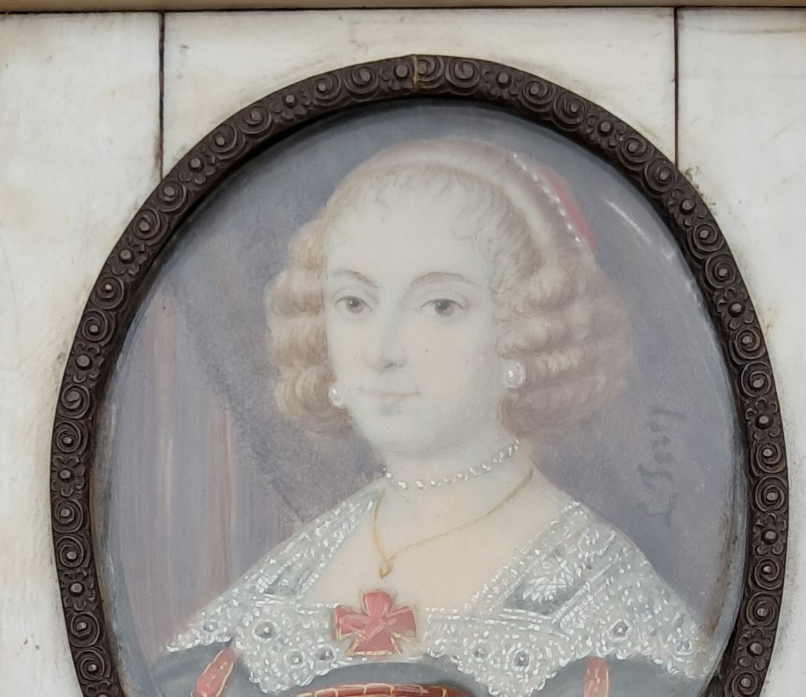 Miniature portrait louisXIII Louis XIV reine marquise comtesse noble noblesse gouache XVIIIe 19-photo-1