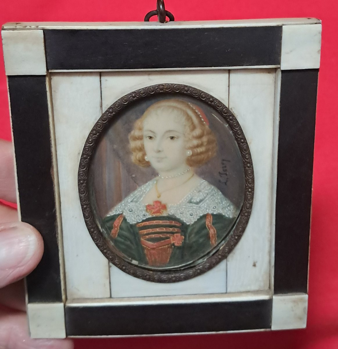 Miniature portrait louisXIII Louis XIV reine marquise comtesse noble noblesse gouache XVIIIe 19-photo-2