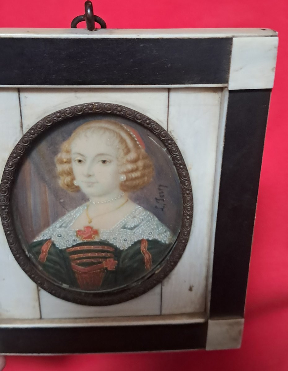 Miniature portrait louisXIII Louis XIV reine marquise comtesse noble noblesse gouache XVIIIe 19-photo-3