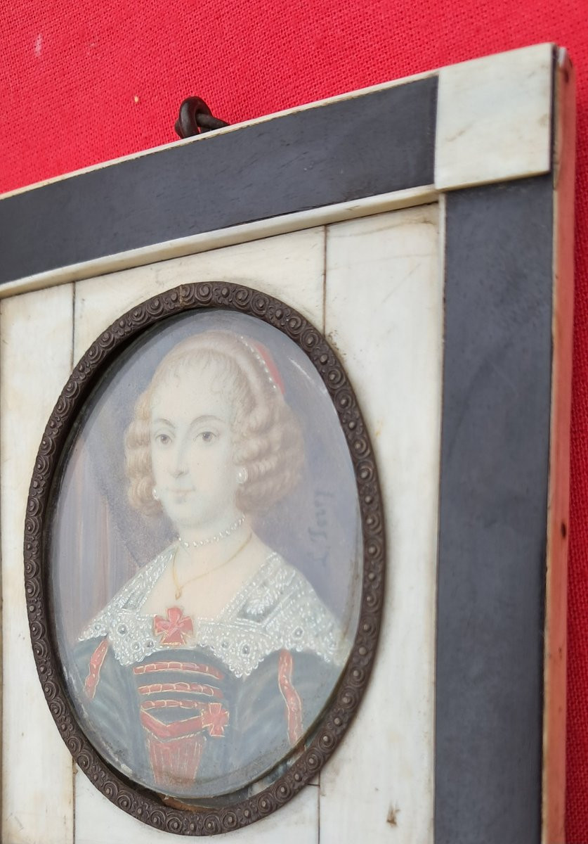 Miniature portrait louisXIII Louis XIV reine marquise comtesse noble noblesse gouache XVIIIe 19-photo-6