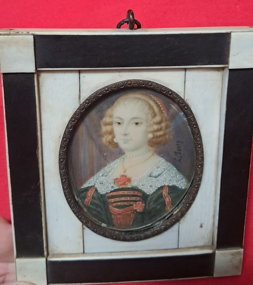 Miniature portrait louisXIII Louis XIV reine marquise comtesse noble noblesse gouache XVIIIe 19