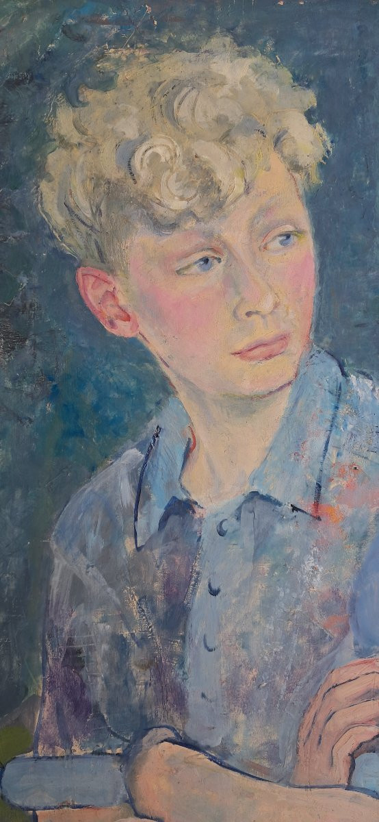 Portrait Blond Boy 1948 Young Man Impressionist Slavic Poland Oil-photo-3