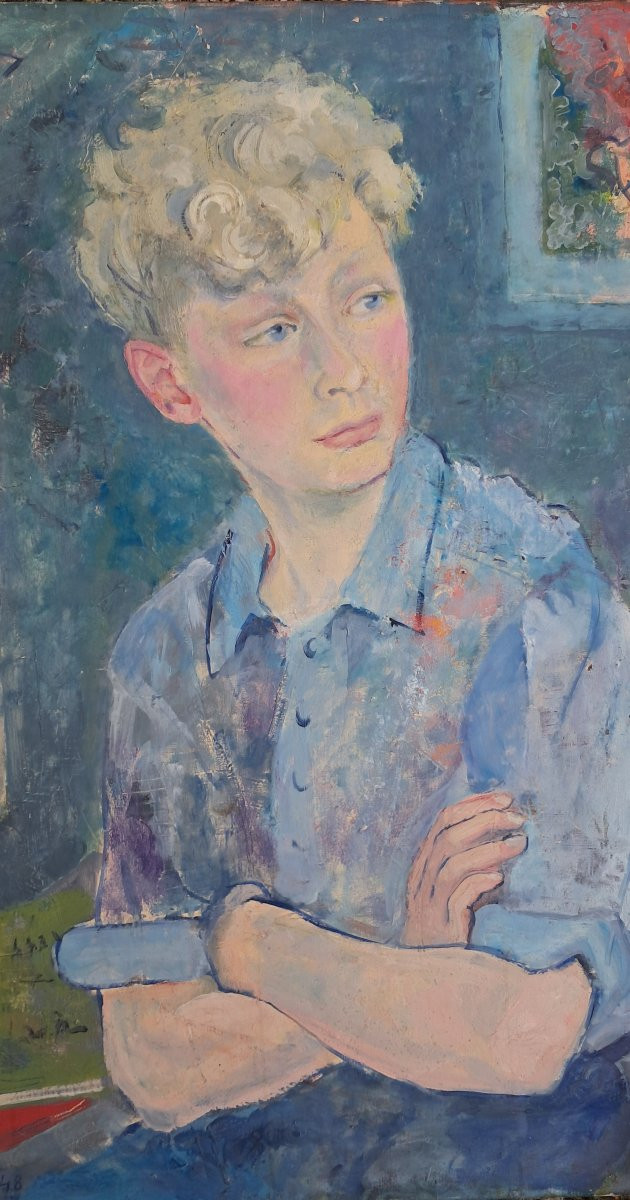 Portrait Blond Boy 1948 Young Man Impressionist Slavic Poland Oil-photo-4
