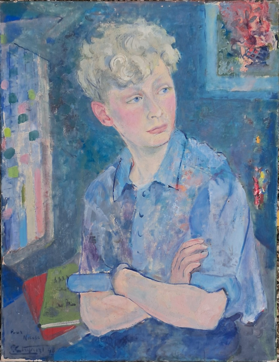 Portrait Blond Boy 1948 Young Man Impressionist Slavic Poland Oil