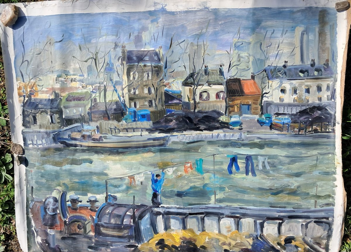 2 tableaux Gaston SEBIRE marine et Paris Seine Normandie BENEZIT Peintre officiel de la marine-photo-2