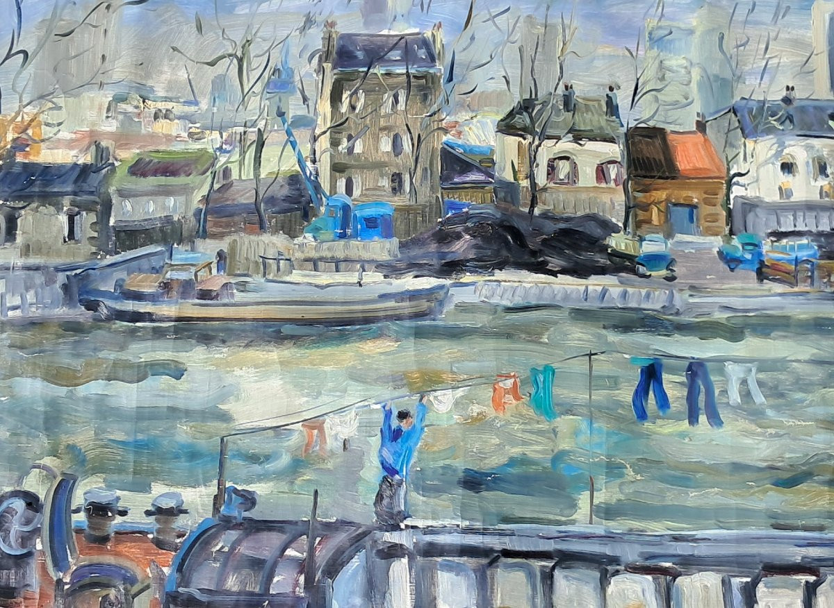 2 tableaux Gaston SEBIRE marine et Paris Seine Normandie BENEZIT Peintre officiel de la marine-photo-3