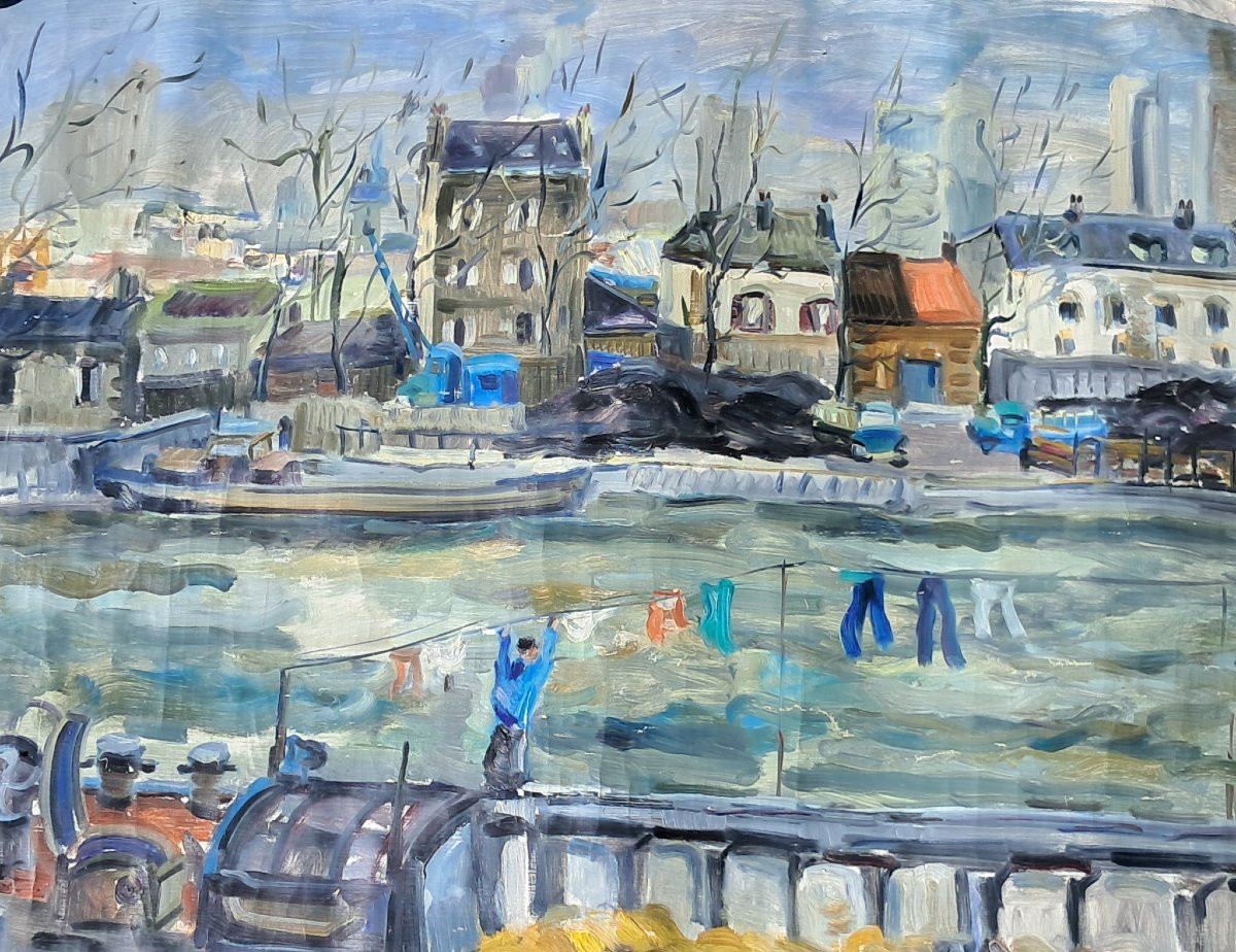 2 tableaux Gaston SEBIRE marine et Paris Seine Normandie BENEZIT Peintre officiel de la marine-photo-6