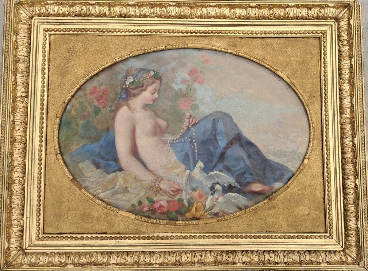 Tableau portrait jeune femme nue venus art nouveau allégorie symboliste amour beauté XIXe -photo-7