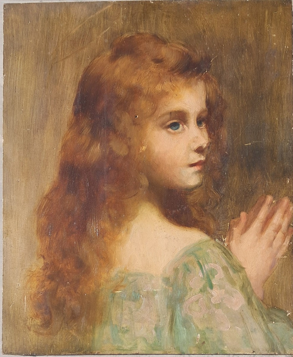 Portrait Of A Child, Little Red-haired Girl, Art Nouveau, Symbolist, Pre-raphaelite, Oil On Panel