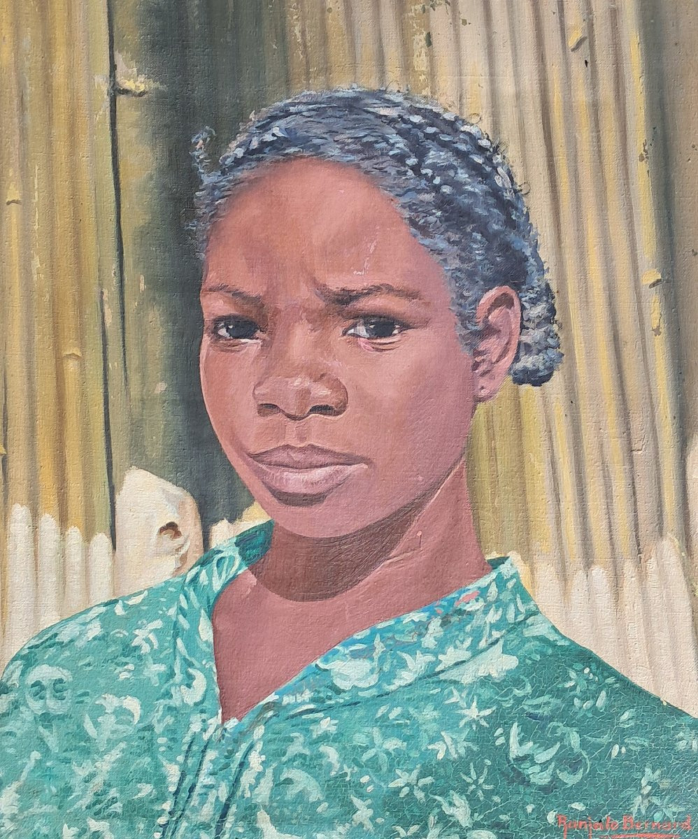 Portrait Of A Young Malagasy Girl From Madagascar Bernard Ranjato Betsimiraka Tribe Oil On Canvas -photo-2