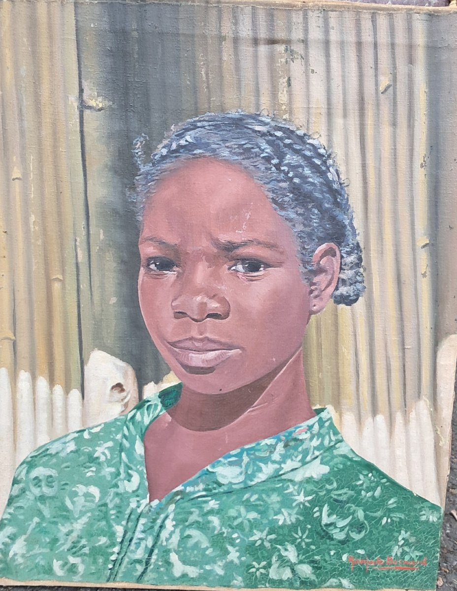 Portrait Of A Young Malagasy Girl From Madagascar Bernard Ranjato Betsimiraka Tribe Oil On Canvas -photo-3