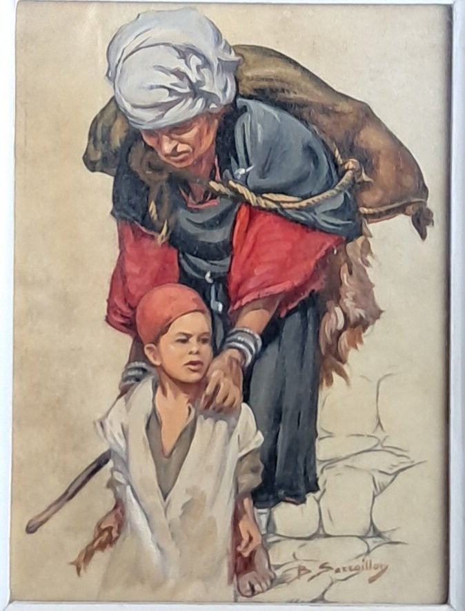 Huile portrait orientaliste SERAILLON Alger Algérie Berbère Kabyle enfant petite garçon Afrique-photo-1