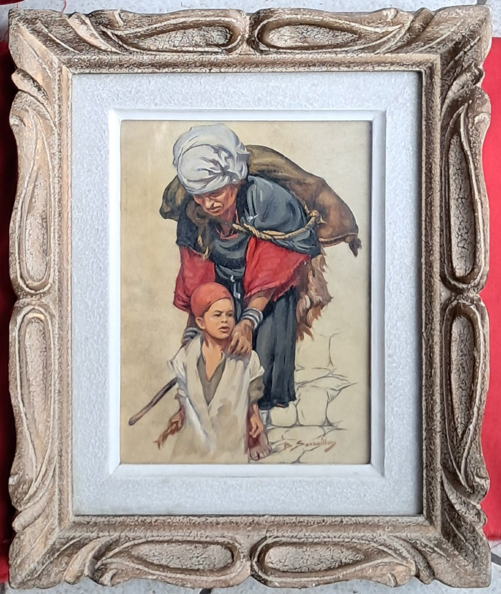 Huile portrait orientaliste SERAILLON Alger Algérie Berbère Kabyle enfant petite garçon Afrique-photo-2