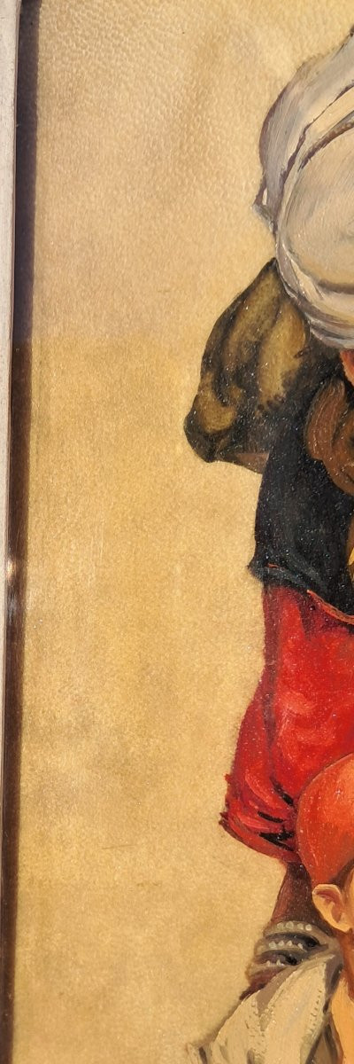 Huile portrait orientaliste SERAILLON Alger Algérie Berbère Kabyle enfant petite garçon Afrique-photo-3