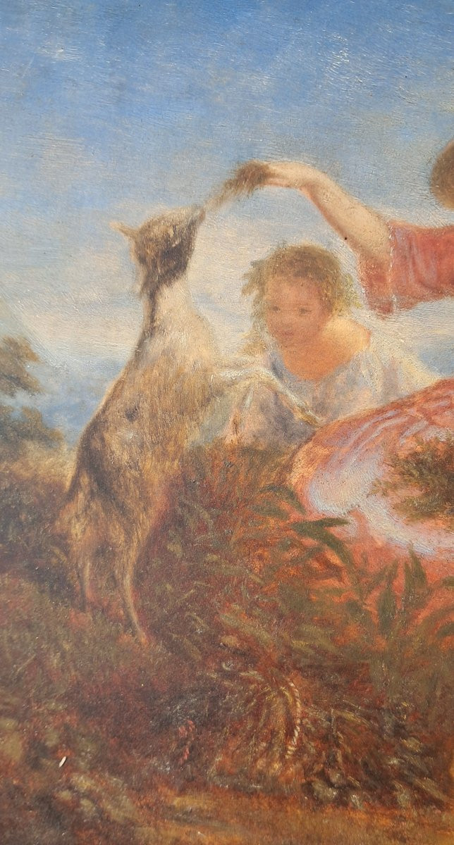 Pair Of Oil Paintings On Panel, Napoleon III Style, Bucolic Scene, Children, Animals, Countryside, Italy, Mariani -photo-2