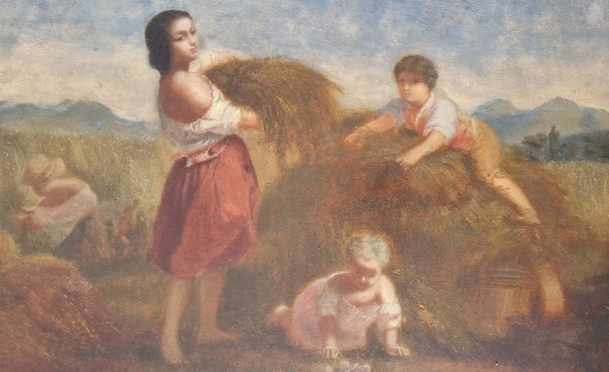 Pair Of Oil Paintings On Panel, Napoleon III Style, Bucolic Scene, Children, Animals, Countryside, Italy, Mariani -photo-4
