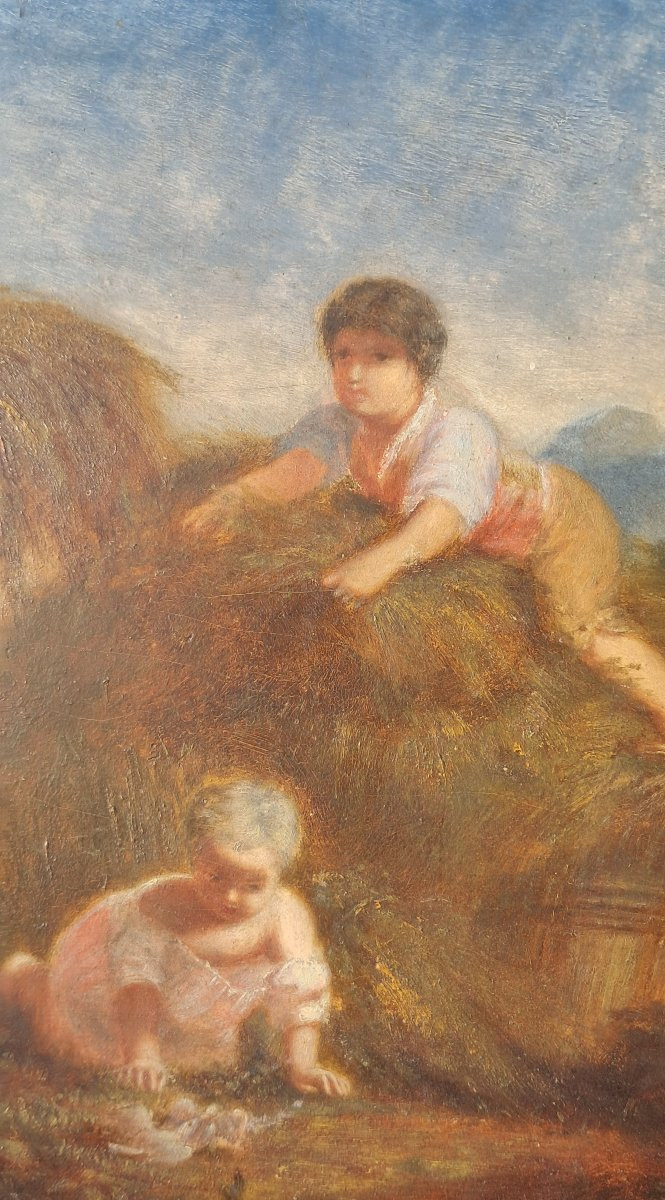 Pair Of Oil Paintings On Panel, Napoleon III Style, Bucolic Scene, Children, Animals, Countryside, Italy, Mariani -photo-5