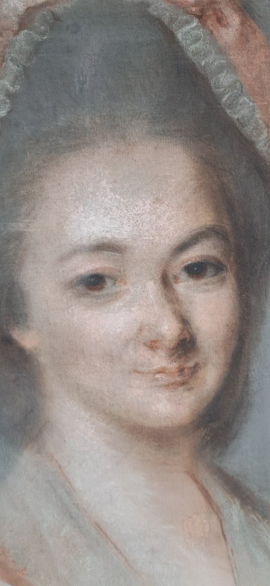 Portrait pastel XVIIIe Louis XVI jeune femme de la noblesse noble marquise comtesse cadre XVIII-photo-1
