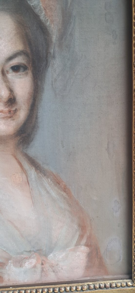 Portrait pastel XVIIIe Louis XVI jeune femme de la noblesse noble marquise comtesse cadre XVIII-photo-2