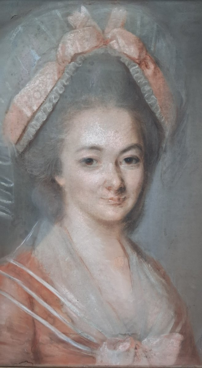Portrait pastel XVIIIe Louis XVI jeune femme de la noblesse noble marquise comtesse cadre XVIII-photo-4
